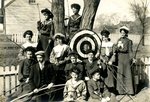 LU-157.0042 - Archery Club, 1905. John C. Mattoon (kneeling, far left). Dr. Elmer Jones (2nd row, in front of target) by John Chester Mattoon
