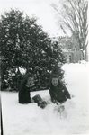 Norma Wood and Harriette Scott playing in snow by Longwood University